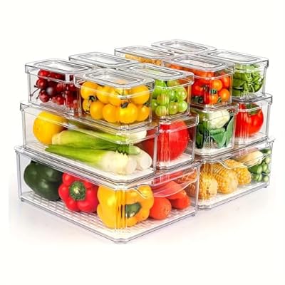 INNOVATIVE LIFE 14 Pack Refrigerator Organizers and Storage, Stackable Fridge Organizer Bins with Lids, BPA-Free Produce Fruit Storage Containers for Storage Clear for Food, Vegetable Storage