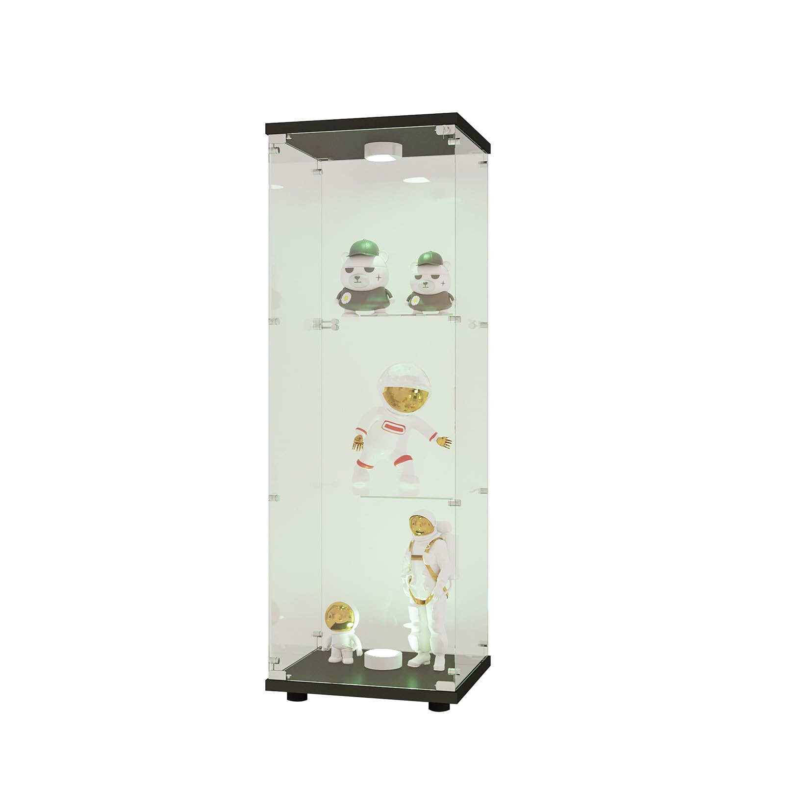 Vitrina con luz LED, 1 puerta, 3 estantes, para coleccionables y recuerdos, perfecto para decoración de sala de estar y oficina, elegante armario de cristal para mostrar tesoros