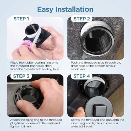 Image of Huazu Stock Tank Drain Plug Replacement for Rubbermaid 50 /70 /100 /150 /300 Gallon Stock Tank, Leakproof Water Trough Plug