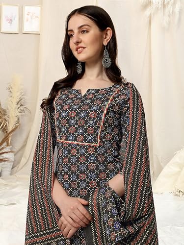 Image of MIRCHI FASHION Pure Cotton Women Straight Embellished Ajrakh Print Kurti Set with Dupatta and Pant