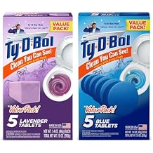 Ty-D-Bol Bleach-Free Toilet Bowl Cleaner Tablets Variety Pack - 10 Pack 1.4 oz - 5 Lavender and 5 Blue Tablets - Fights Hard Water Stains, Mineral Buildup & Limescale - Bathroom Cleaning Supplies