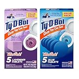 Ty-D-Bol Bleach-Free Toilet Bowl Cleaner Tablets Variety Pack - (10 Pack) 1.4 oz - 5 Lavender and 5 Blue Tablets - Fights Hard Water Stains, Mineral Buildup & Limescale - Bathroom Cleaning Supplies
