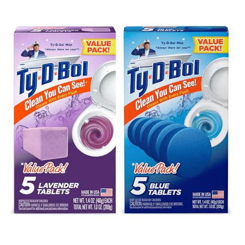 Ty-D-Bol Bleach-Free Toilet Bowl Cleaner Tablets Lavender & Blue 10 Pack