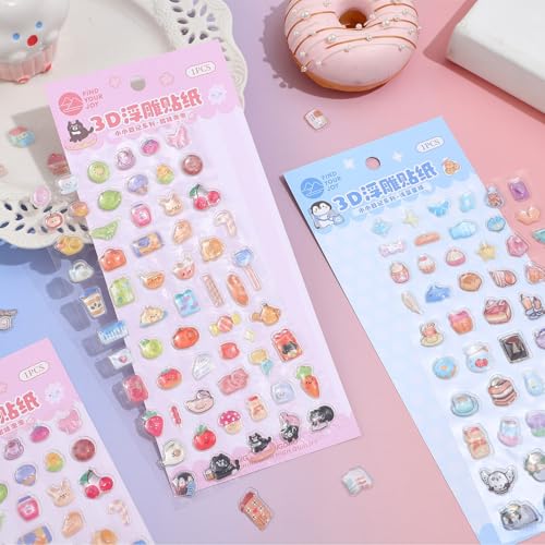 Image of Girl's 3D Cute Japanese Puff Sticker, 100+ Kawaii Dessert and Animal Mini Puffy Stickers, for DIY Scrapbooks Planner Journals Laptops Phone Case Decoration Gifts Rewards, Sweet Bubbles