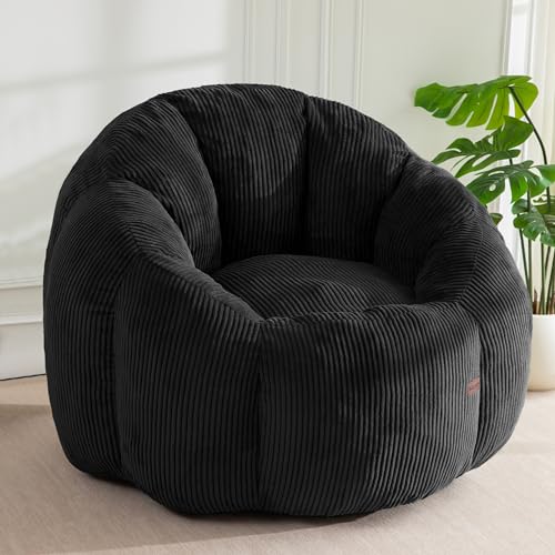 Image of MAXYOYO Giant Bean Bag Chair, Pumpkin-Shaped Bean Bag Sofa, Oversized Boneless Couch Sofa in a Box, Comfy and Lazy Lounge Chair for Dorm, Living Room, Black