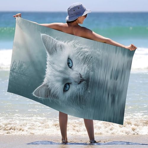 Serviette de bain chat forêt brumeuse pour plage et piscine