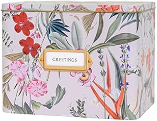 VINCA BLUE Greeting Card Organizer Storage Box with Dividers, Cards, and Envelopes (Floral)