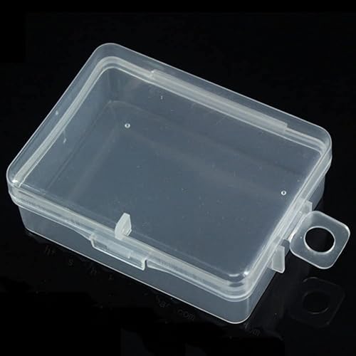 Caja organizadora rectangular de plástico, contenedor de almacenamiento con tapa con bisagras y etiqueta colgante para batería, tarjeta de memoria,