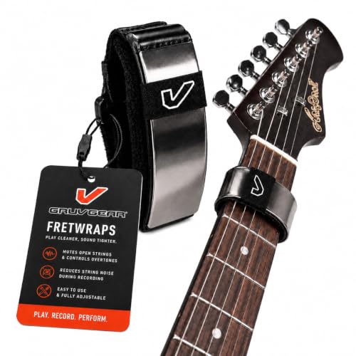 Image of Gruv Gear Fret Wrap & Guitar Mute, Fretwrap for Acoustic, Electric & Bass | String Dampener Recording, Tapping & Practice Accessory (1 Pack, Small Titanium, Fits 4 String Bass, 6 String Guitar)