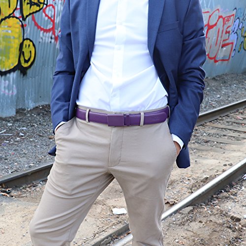 Falari Men Unisex Genuine Leather Ratchet Dress and Casual Belt, Automatic Sliding Buckle, Trim to Fit4