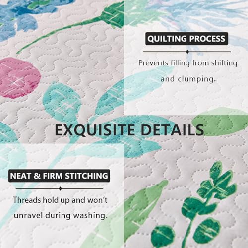 Image of Jarson 3 Pcs Floral Daybed Cover Set Twin Size Purple Green White Flower Sofa Cover Bedding Sets Double Side Bed Set for All Season Botanical Pattern Daybed Quilt Set with Pillow Shams