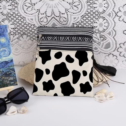 Stylish Cow Print Men Crossbody Bag - Adjustable Women Shoulder Bag with Cow Print Zipper Purse Ranch-Themed Country Gatherings Farmhouse Gift Daily Commute or Casual Outings3