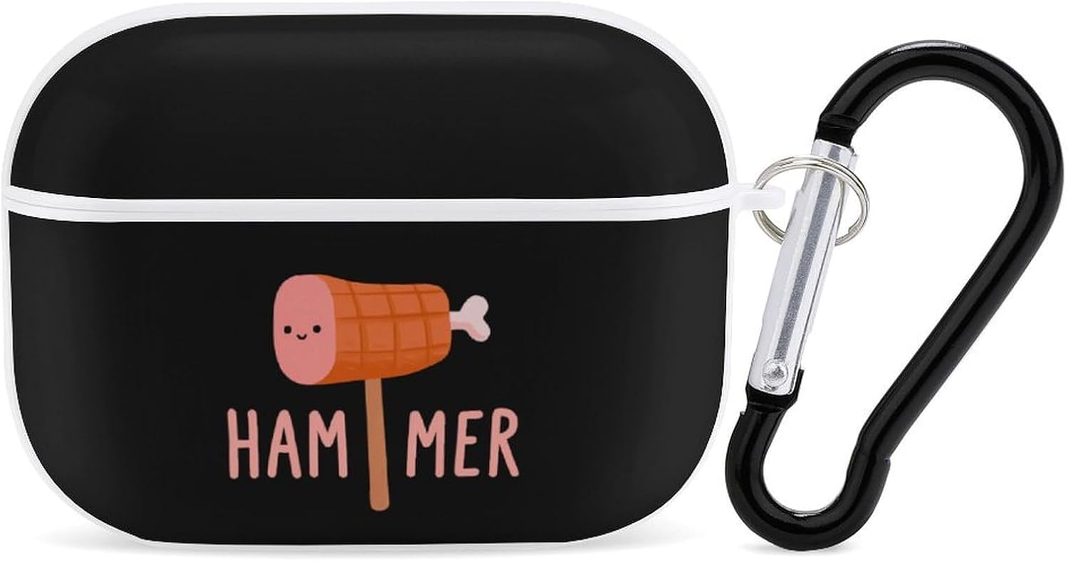 Cute Ham Hammer Earphone Case PC Earbud Bag with Keychain White-Style