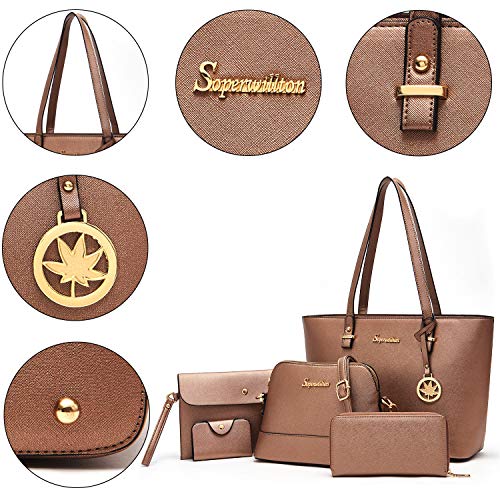Soperwillton Handbags and Purses for Women Shoulder Tote Bags Top Handle Satchel Purse Set 5pcs - Image 4