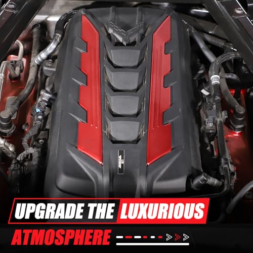 Image of Sekhyna Engine Bay Panel Cover Trim 2PCS Compatible with Corvette C8 Stingray 2020-2025 Engine Cover Left Right Protective High Temperature Resistance Cover Trim Accessories (Red)