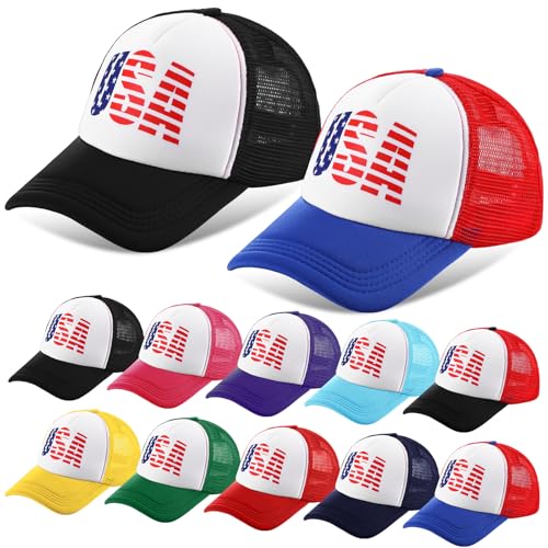 Image of Hercicy 10 Pcs 4th of July Hats American Flag Hat Patriotic Hat Bulk 250th Anniversary USA Mesh Trucker Caps for Men Women