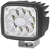 Das schwarze Gehäuse dieses Arbeitsscheinwerfers besteht aus Aluminium und ist mit Kühlrippen versehen. Diese sorgen für die nötige Wärmeabfuhr der 9 Hochleistungs-LEDs