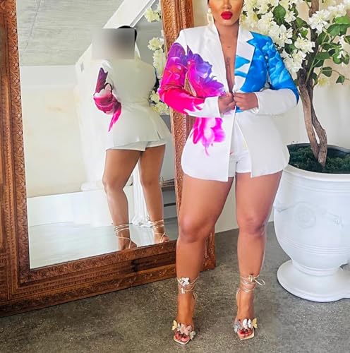 Women's 2 Piece Floral Printed Outfits Soft Lightweight Open Front Long Sleeve Blazer and Short Pants Suit Sets2