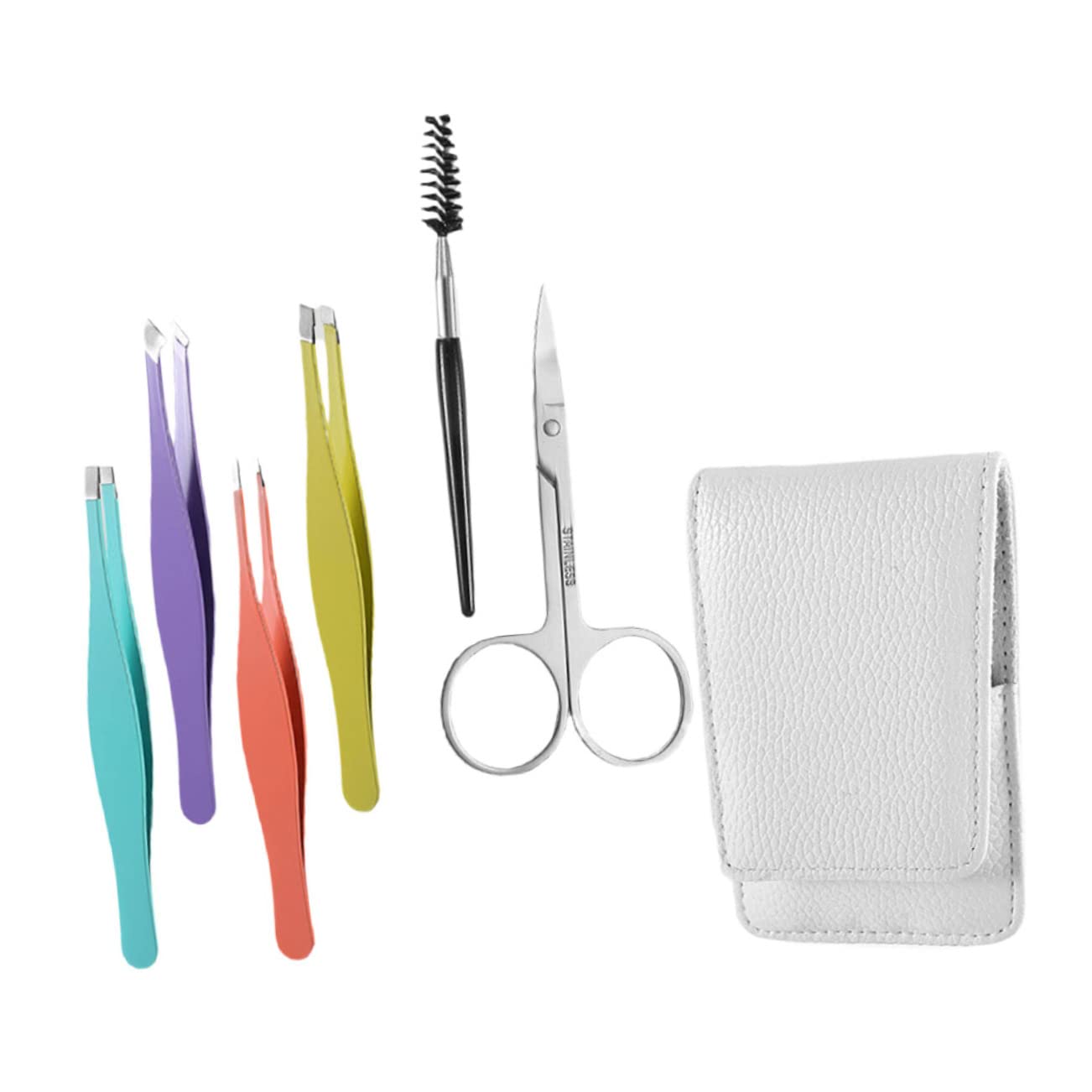 BIUDECO Elegant Colorful Eyebrow Scissors Set 6pc Eyebrow Grooming Tools for Brows