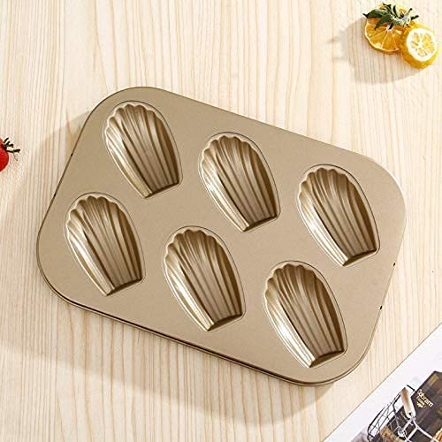 Madeleine Mold Cake Pan, 6-Cavity Non-Stick Spherical Shell Madeline Bakeware for Oven Baking,1Pc,Gold