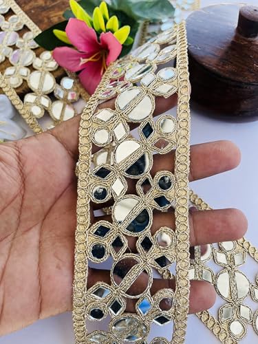 Dentelle zari dorée indienne de 5,8 cm de large pour customiser vos robes - 7