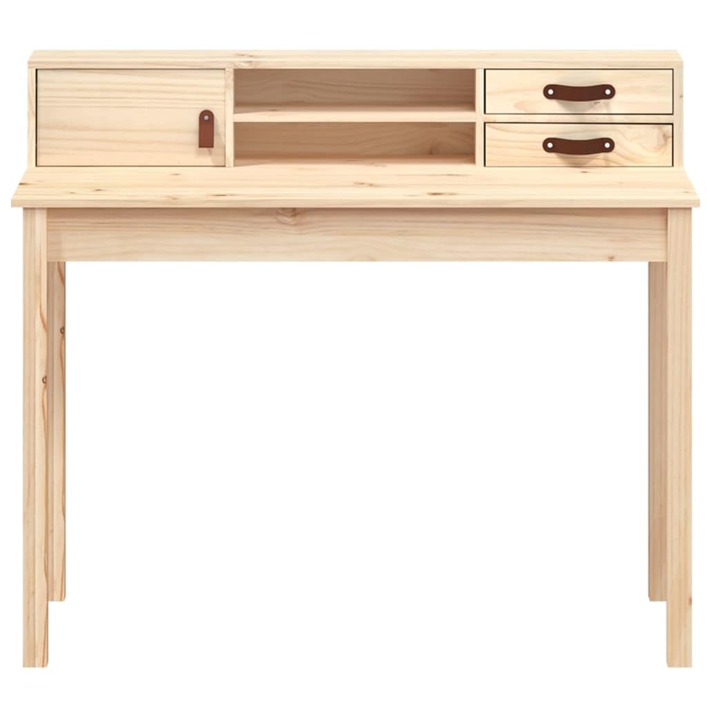 Scrivania in legno di pino massiccio, 110 x 50 x 93 cm, compatta, da ufficio, segretario per casa, ufficio, studio, con spazio di archiviazione e struttura stabile