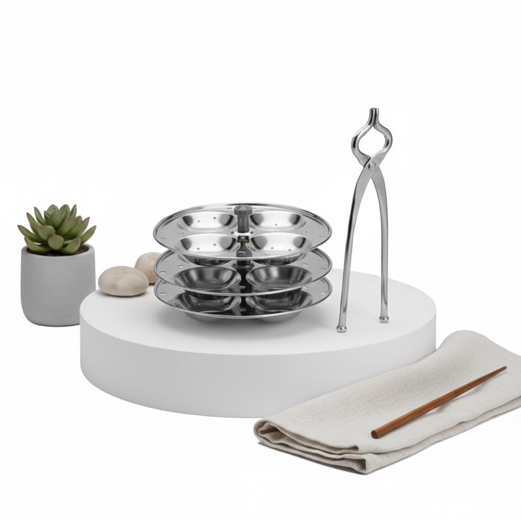 Récipient pour gâteau idli BRACOP et cuiseur vapeur inox avec pince de cuisine