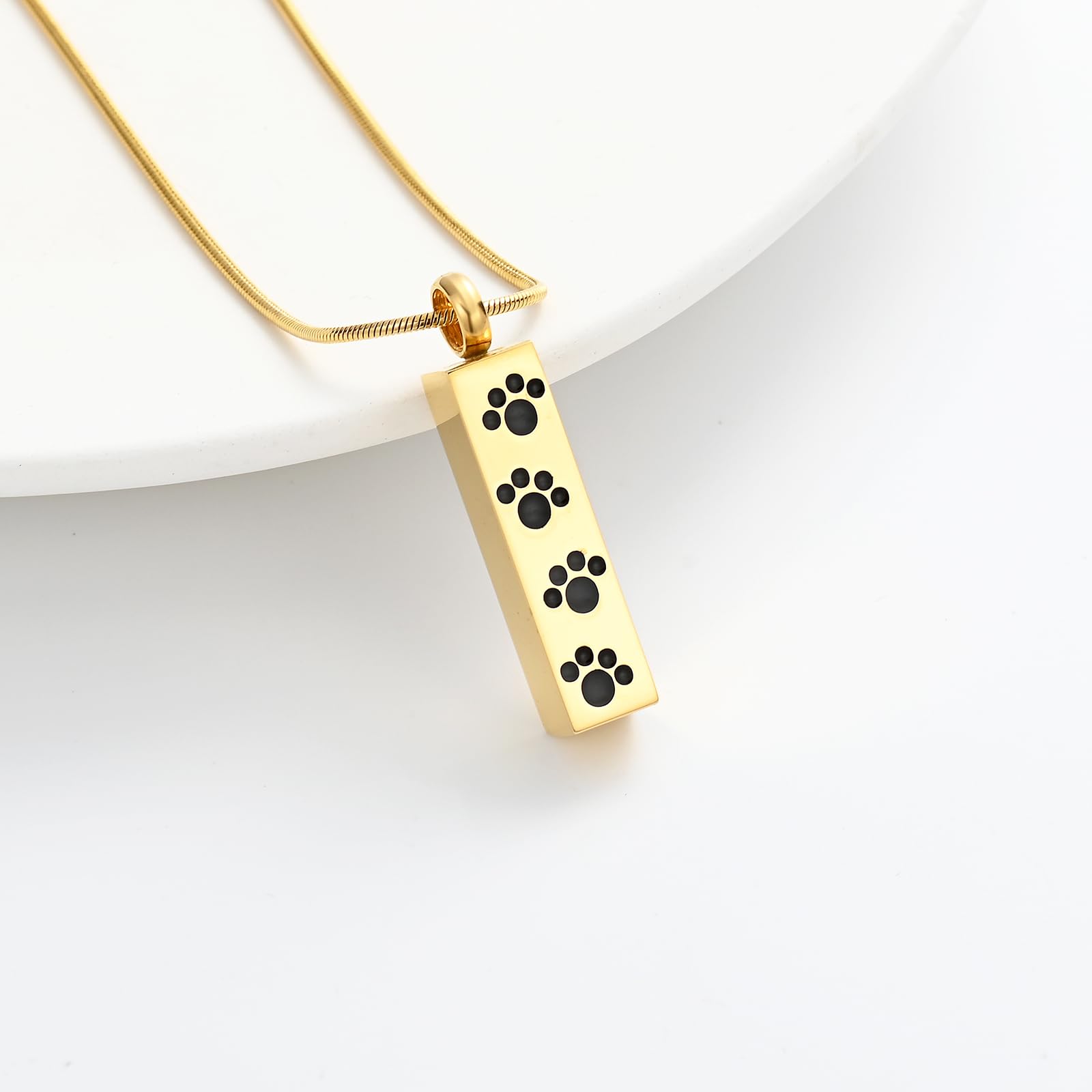QGJNSGC Paw Print Urn Necklace for Ashes Pet Ashes Necklace Cremation Jewelry Memorial Pendant for Dog Cat Ashes Keepsake Locket Jewellery for Men for Women (Gold) - Image 3