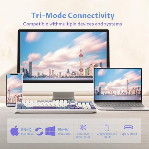 Image of EPOMAKER Cypher 96 Wireless Gaming Keyboard with 8000mAh Battery, Hot Swappable Creamy Keyboard with Numpad and Calculator, RGB Backlit, NKRO for Games /Office (Wisteria Linear Switch)