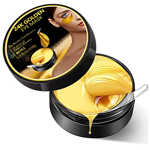 60PCS -24k Gold Eye Mask - Under Eye Patches for Puffy Eyes and Dark Circles, Under Eye Gel Pads with Collagen, Eye Wrinkle Patches for Eye Bags, Reducing Fine Lines & Moisturizing.â€¦