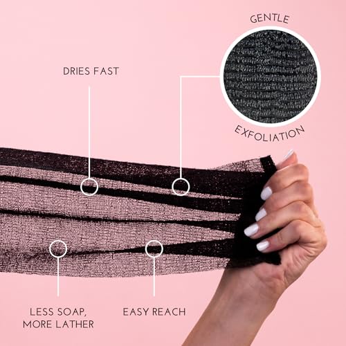 S&T INC. Back Scrubber for Shower, Exfoliating Body Scrubber or Bath Exfoliating Towel for Skin Care, 11.8 Inches x 35.4 Inches, Assorted Purple, 3 Pack