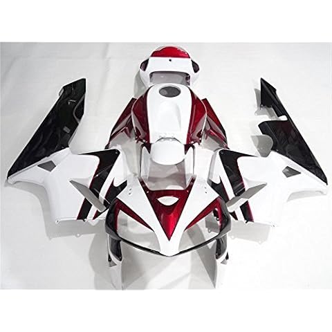 FATExpress Red White w/Black Complete Fairing Bodywork Painted ABS plastic Injection Molding Kit w/tank cover for 2005-2006 Honda CBR 600 RR CBR600RR 600RR Cover