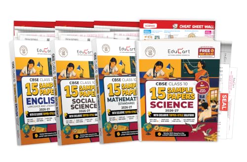 Image of Educart CBSE Sample Paper Class 10 2026-27 | Science, Mathematics, Social Science & English | 4 Books (with Topper-Style Solutions & Cheat Sheet Wall Chart for 2027 exam)