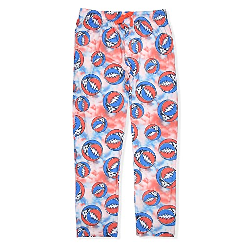 Bioworld Grateful Dead Men's Allover Steal Your Face Logo Tie Dye Adult Sleep Bottoms Pajama Pants