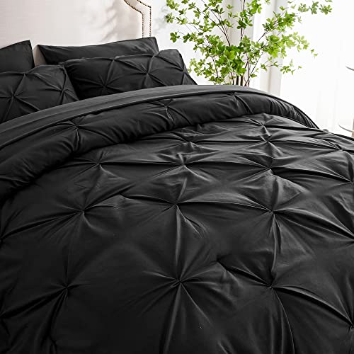 Ubauba Full Comforter Set With Sheets-Pinch Pleating 7 Pieces Bed In A Bag Black Bed Set With Comforters, Sheets, Pillowcases & Shams,Pintuck Bedding Sets,(Black,Full) #TOP3