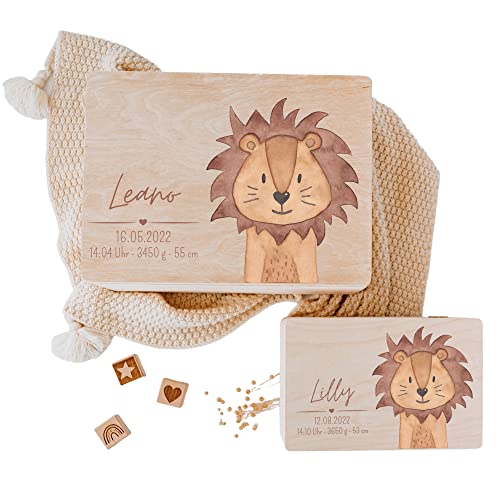 wunderwunsch - Personalisierte Erinnerungsbox Baby mit Hochwertigem UV-Farbdruck - Individuelle Baby Erinnerungsbox - Niedliche Erinnerungskiste aus Holz - Geschenk zur Geburt (M | 40 X 30 X 25 CM) Cover