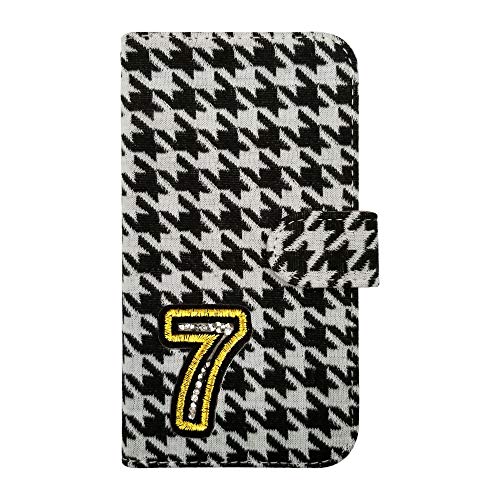 sslink iPhone17 Air アイフォン17エア 対応 手帳型 ケース ナンバー 7 (千鳥01) チェック柄 千鳥柄 ファブリック 布 生地 背番号 数字 キラキラ ワッペン ラインストーン デコ 可愛い おしゃれ PUレザー 合皮 ダイアリー