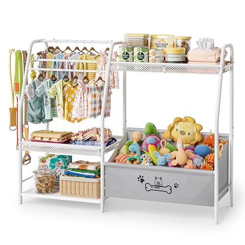 Large Dog Toy Basket with Dog Storage Organizer, Trapezoid Dog Toy Bin Box with Collar Leash Holder Hook, Dog Toy Holder Chest Pet Storage Cabinet for Living Room, Dog Essentials for Dog Lovers Gifts - Image 3