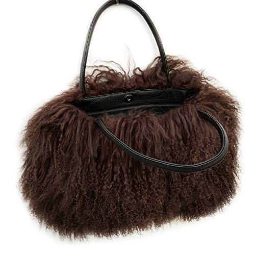 Image of Women Luxury Real Lamb /Mongolian Flush Wool Fur With Genuine Leather Handles Handbag