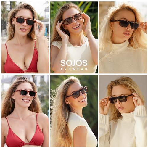 SOJOS Retro Vintage Polarized Sunglasses for Women Men, Trendy Rectangle Womens Mens Shades SJ2290S3