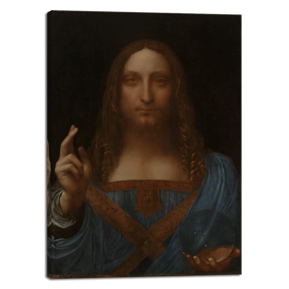 Wieco Art Canvas Prints Salvator Mundi,1500 by Leonardo DA VINCI Classic Art Reproductions Jesus Canvas Wall Art for Home Decoration