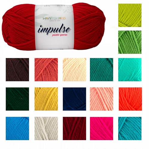 Image of WOAFashions Impulse Hand Knitting & Crochet Yarn, Premium Acrylic, 4 : Medium (Red) (2x100gms / 3.5oz / 200mtr / 218yds)
