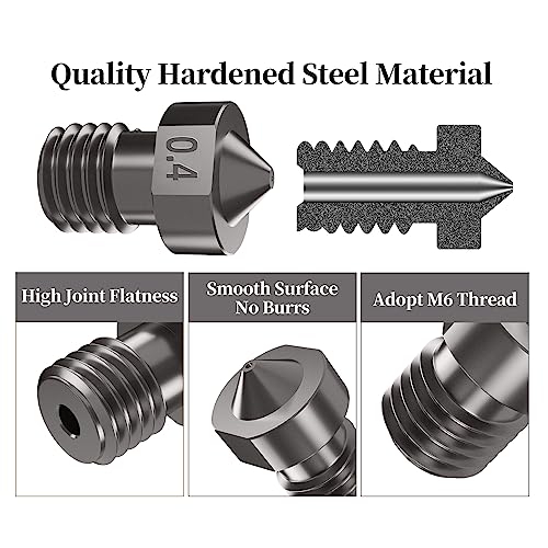 IdeaFormer 5 Stück V6 Nozzle Gehärtetem Stahl Düse 0,4MM, 3D Drucker Hardened Steel V6 Extruder Nozzle für Anycubic i3 Mega/S/X/Pro/Kobra Neo/Go/für Prusa i3 MK3