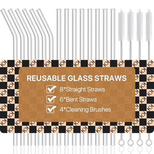 18-Pack Glass Straws, Reusable Clear Glass Drinking Straws Set, 8.5 Inch x 10mm - Includes 8...