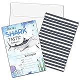 Shark Birthday Invitations with Envelopes - Under the Sea Party Invitation Card for Boys - Sharktastic Attack Themed Fill-in Invites Cards - Ocean Party Celebration (20 Pack)-02