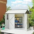 Outsunny 8' x 6' Outdoor Storage Shed, Metal Garden Shed with Window & Double Lockable Door, Outdoor Tool Shed Storage with Sloped Roof for Backyard, Patio, Garage, Lawn, White