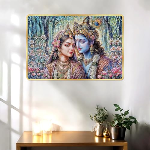 Image of Indianara Radha Krishna Painting With Golden Frame, 18 x 12 Inches (Style 8)