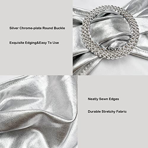 Image of Spandex Chair Sashes Bands, Metallic Silver, 50PCS | Stretch Chair Ties Bows, With Buckle Slider, For Wedding Party Banquet Decoration