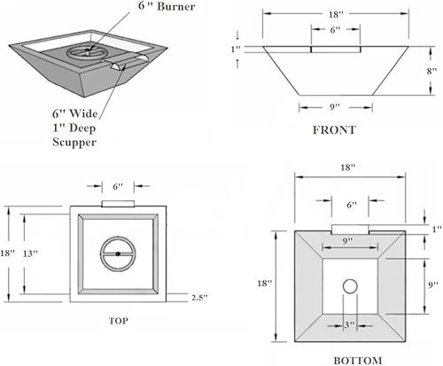 Miniatura 5 de Fogata cuadrada de 18 pulgadas de metal de cobre martillado para exteriores con propano o gas natural con fuente de cascada