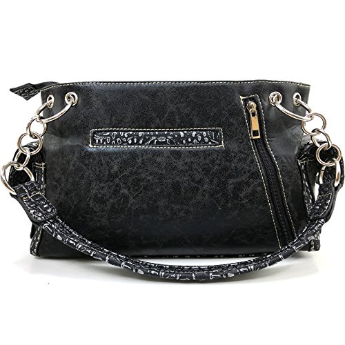 Justin West Fashion Floral Embroidery Rhinestone Skull Shoulder Concealed Carry Handbag Purse3